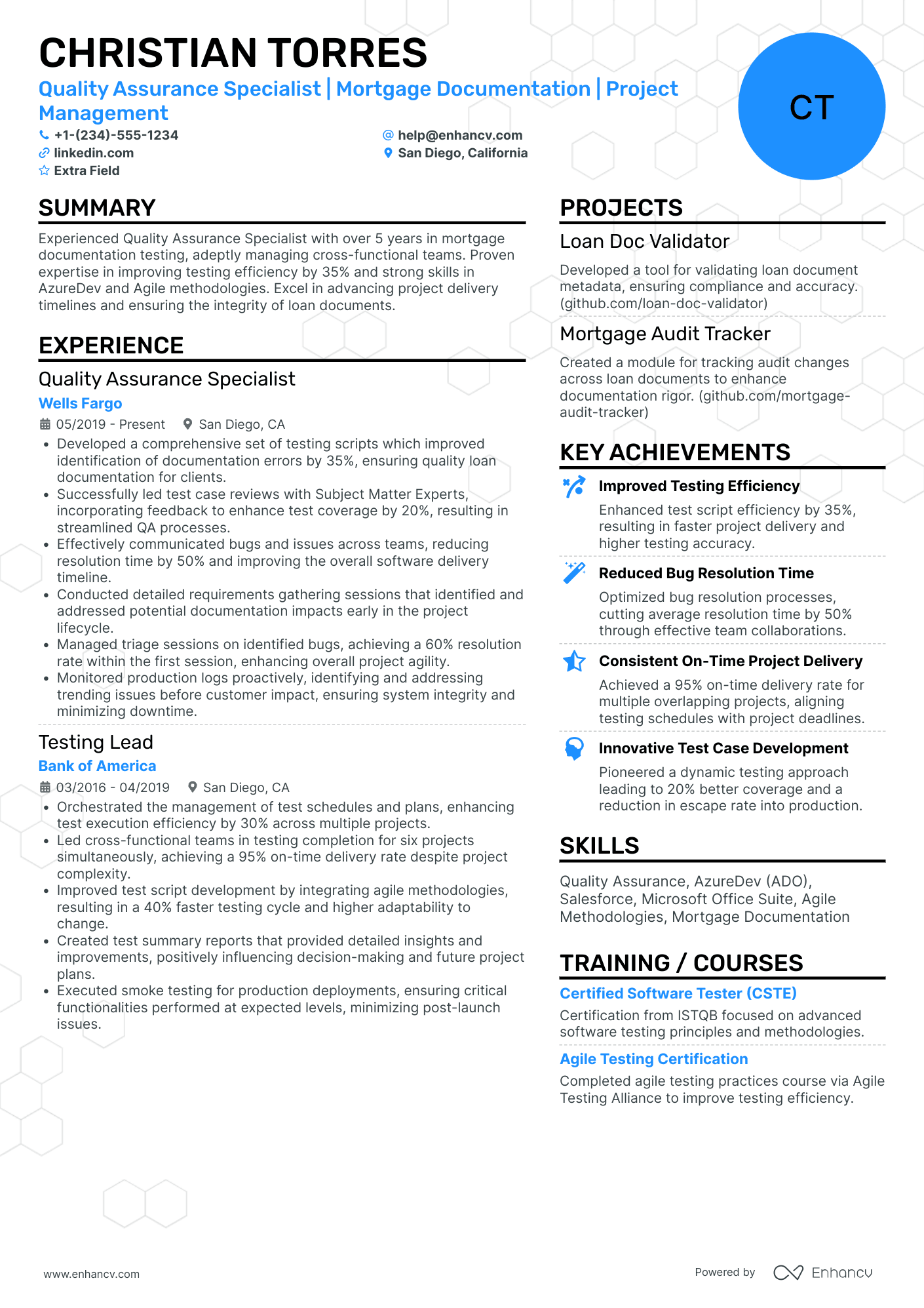 QA Test Analyst Resume Example