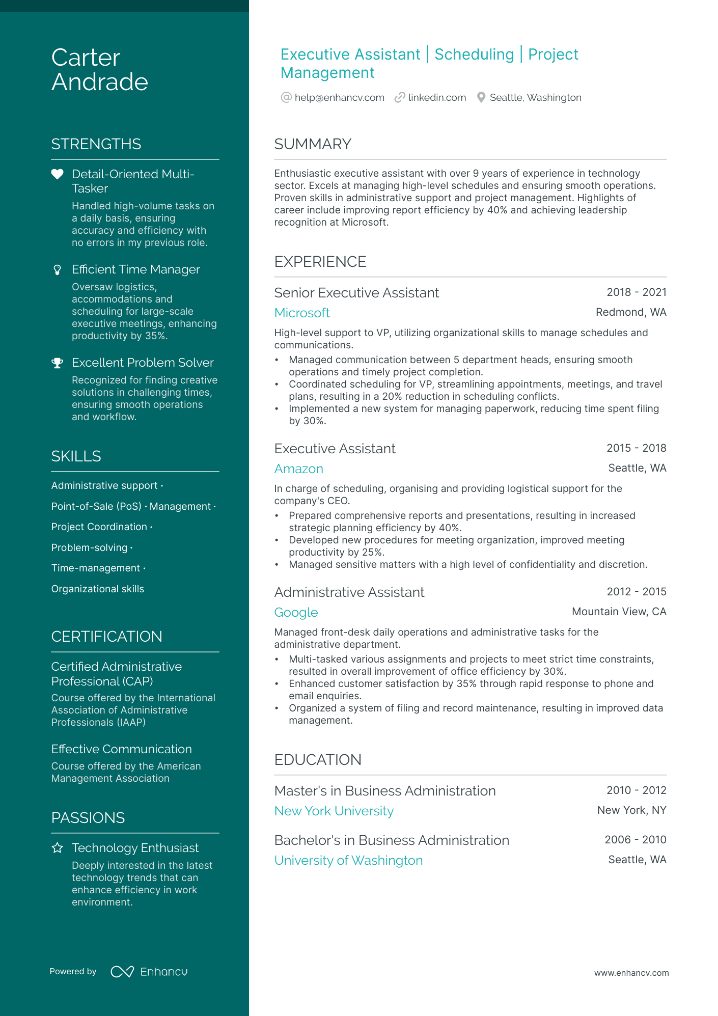 Executive Personal Assistant Resume Example