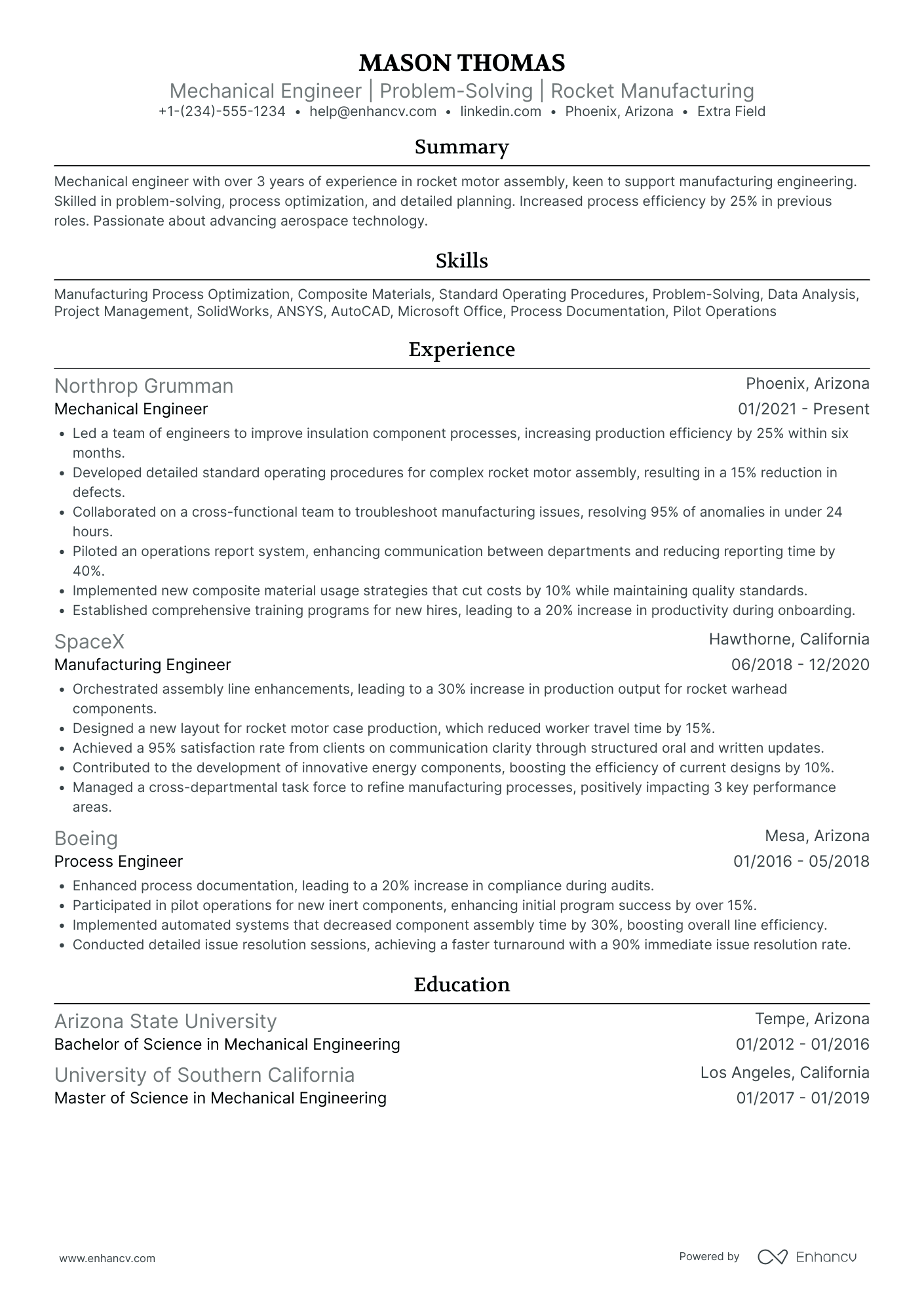 Engineering Student Manufacturing Intern Resume Example