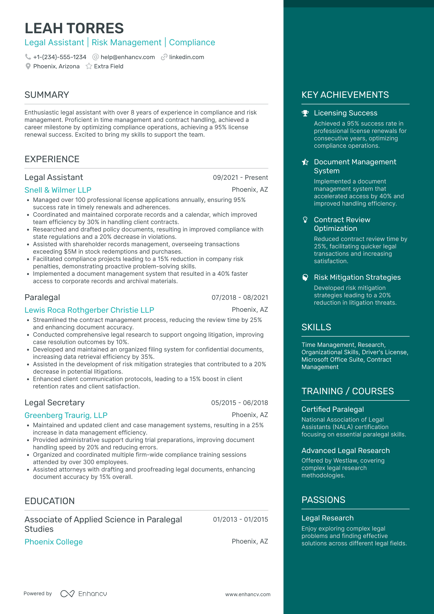 Mid Level Legal Assistant Resume Example