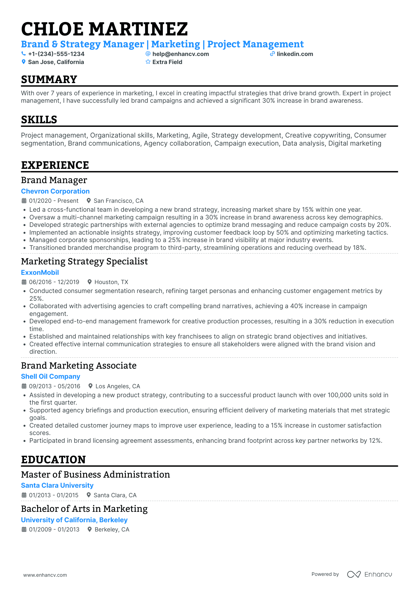 Brand Strategy Manager Resume Example