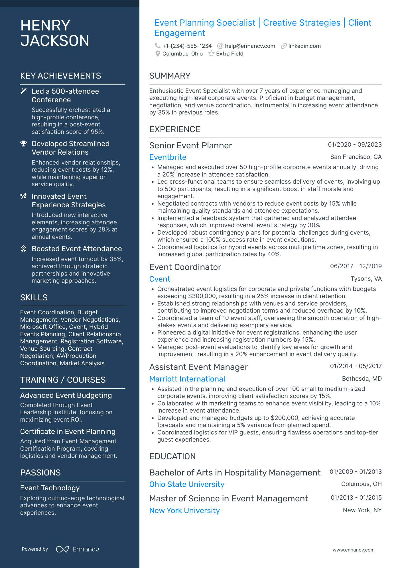 Event Planning Specialist Resume Example