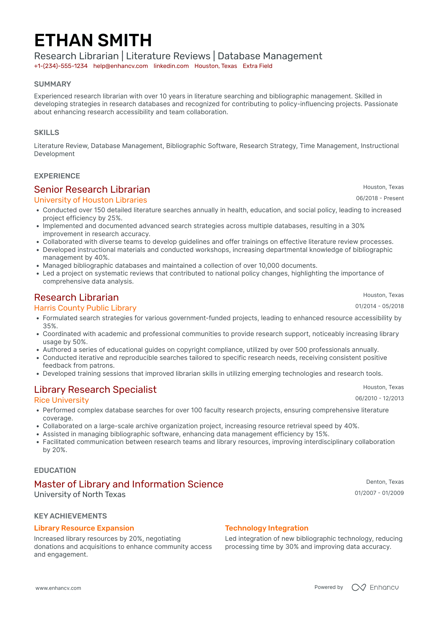 Corporate Librarian Resume Example