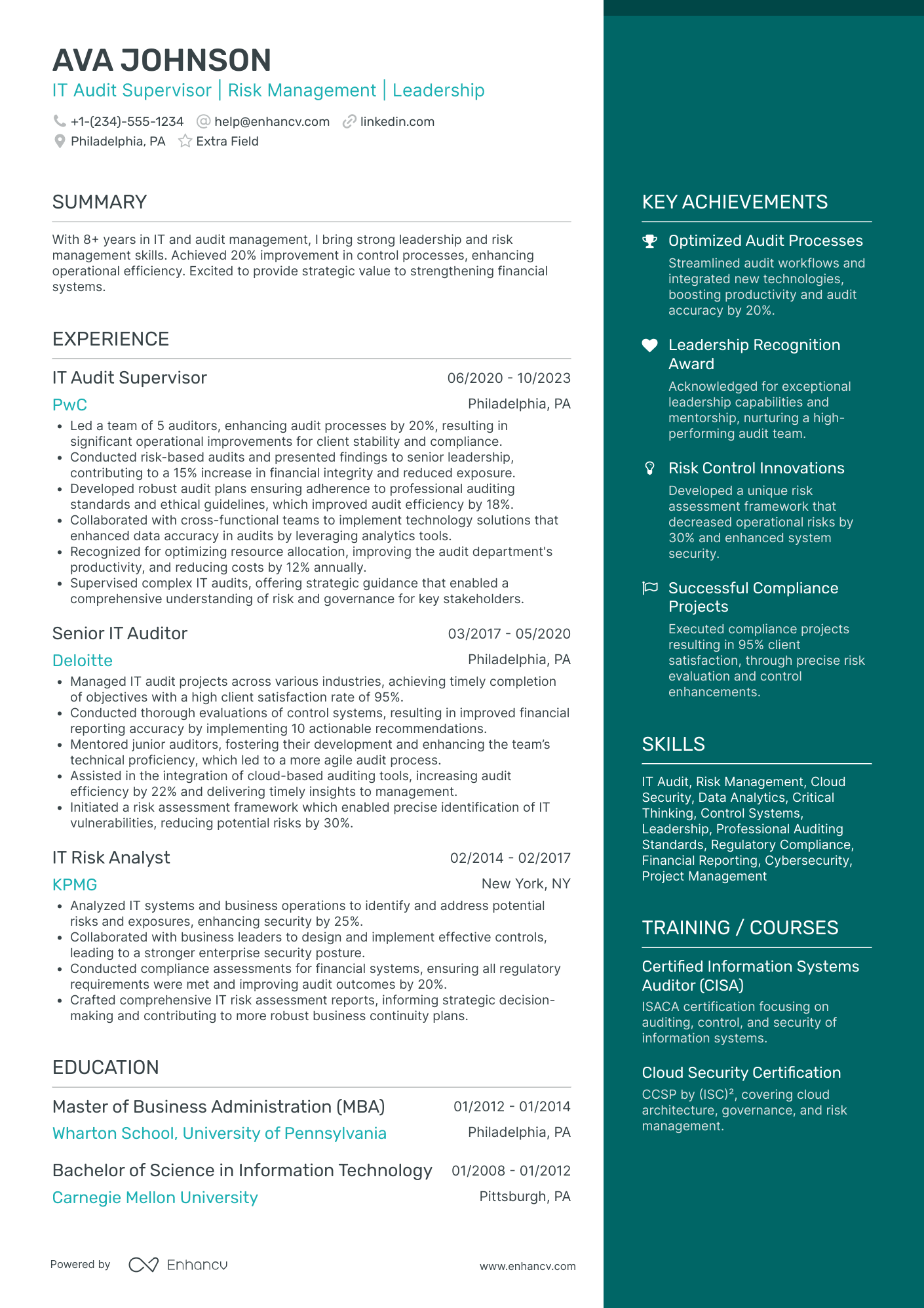 IT Audit Specialist Resume Example