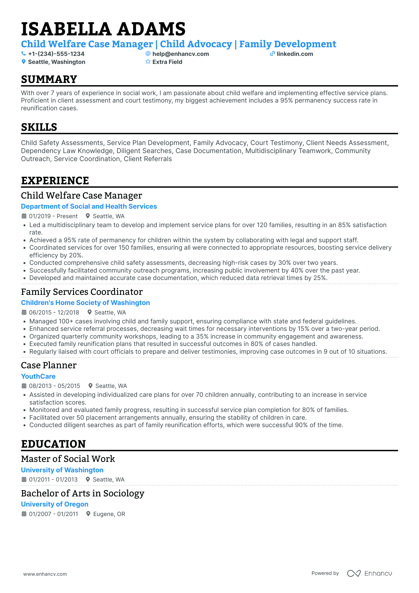 Child Care Case Manager Resume Example