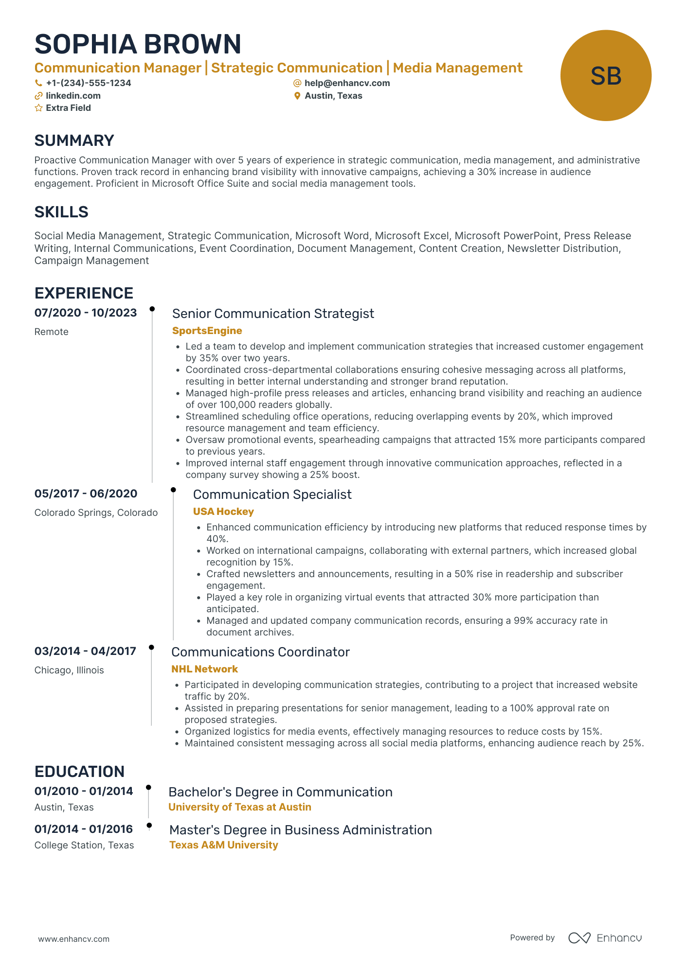 Brand Communication Manager Resume Example