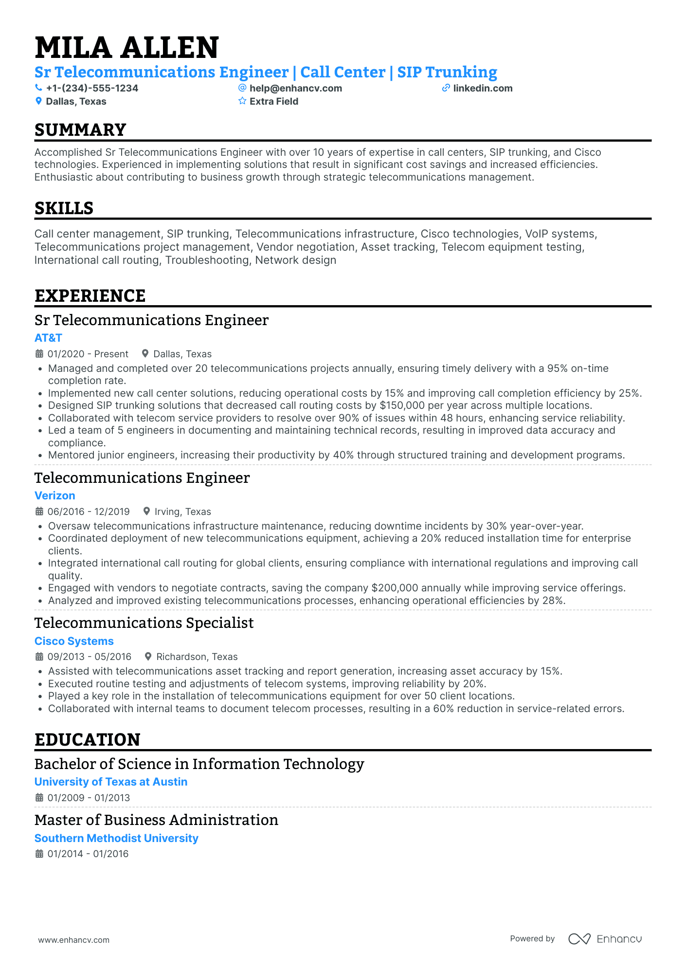 Telecommunications Call Center Representative Resume Example