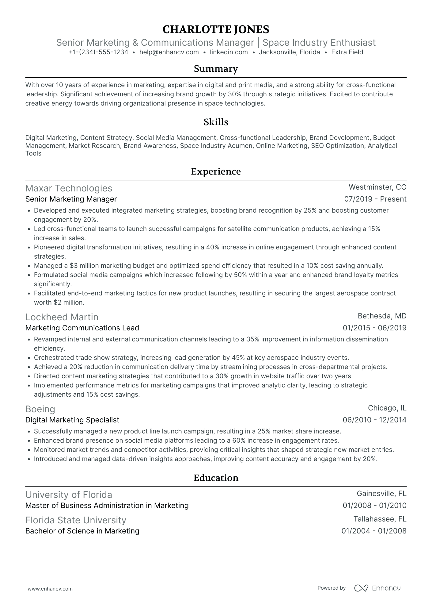 Senior Social Media Marketing Manager Resume Example