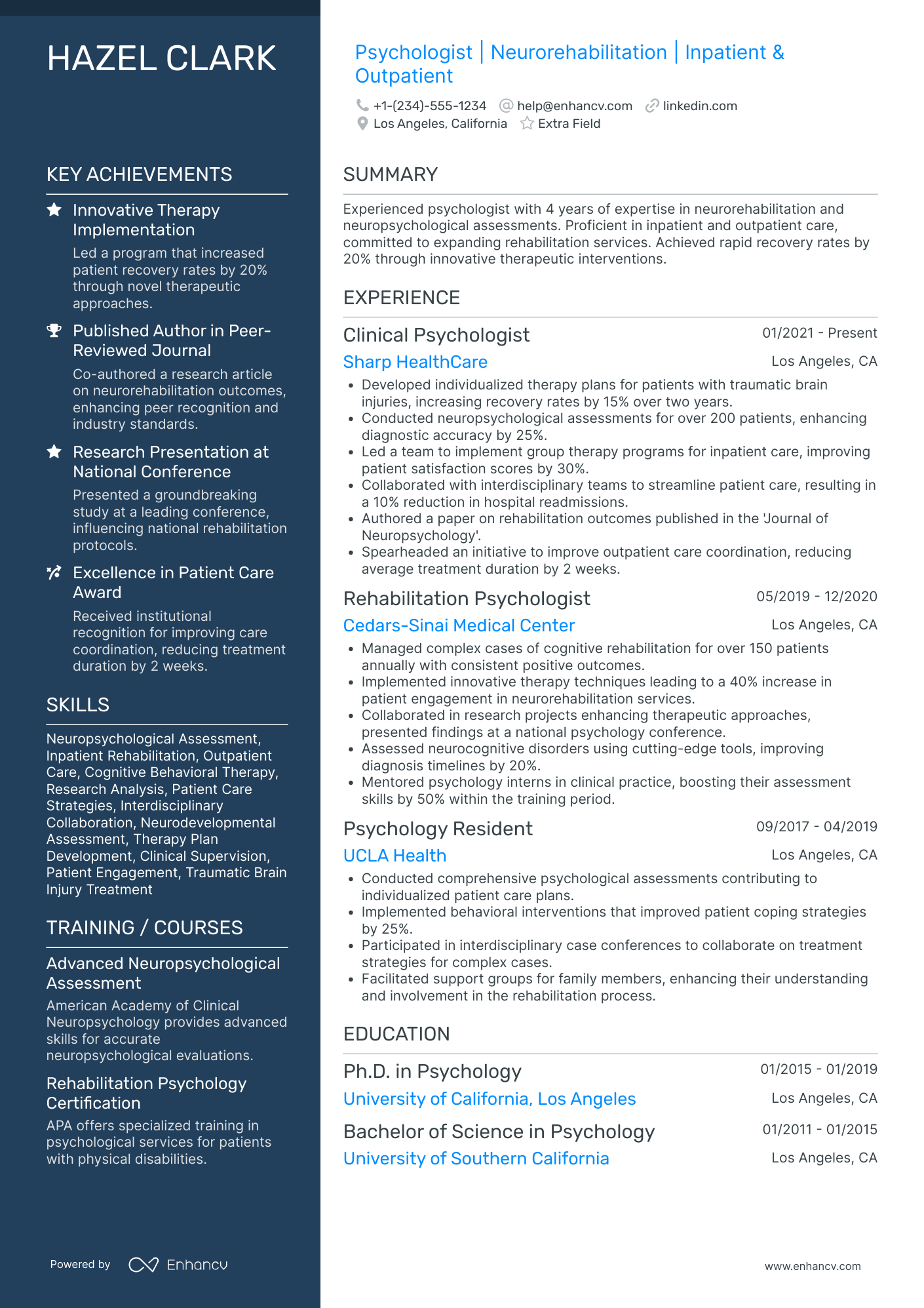 Rehabilitation Psychologist Resume Example