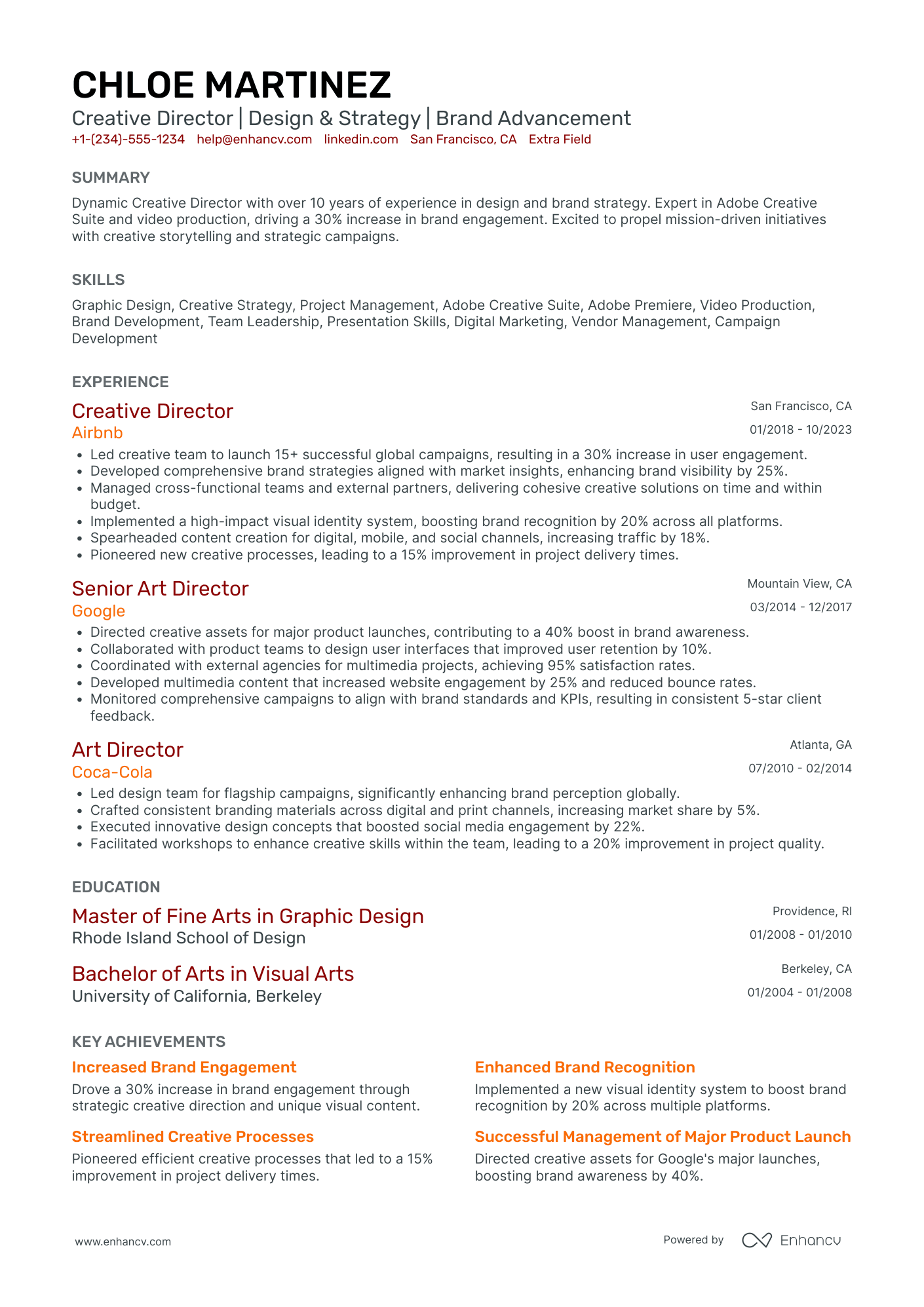 Motion Graphics Creative Director Resume Example