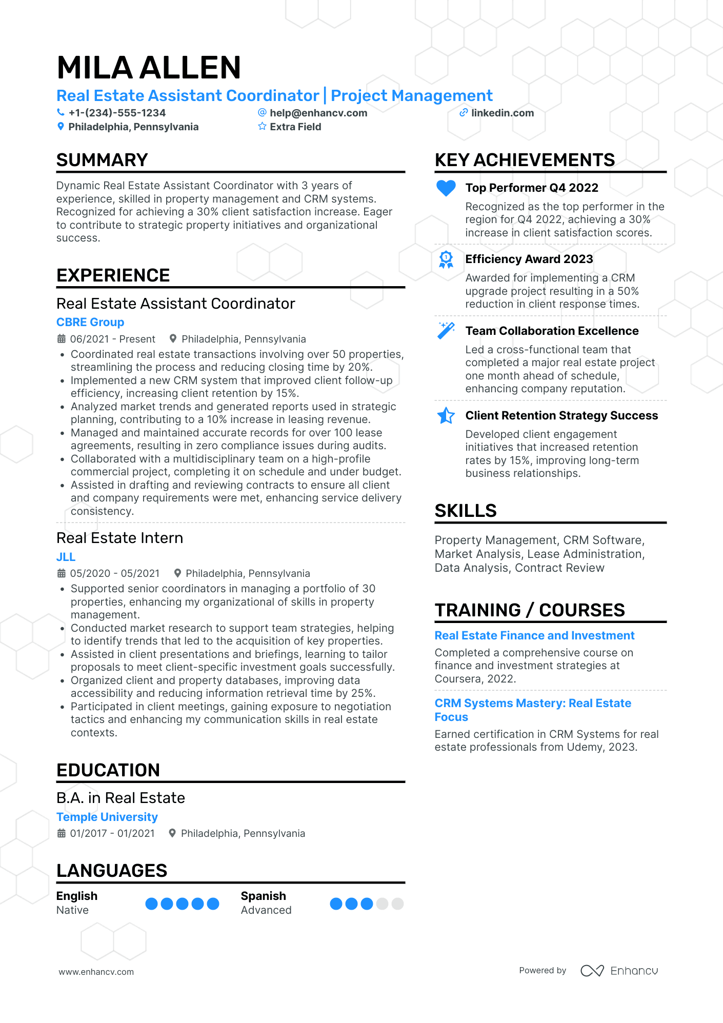 Real Estate Assistant Coordinator Resume Example