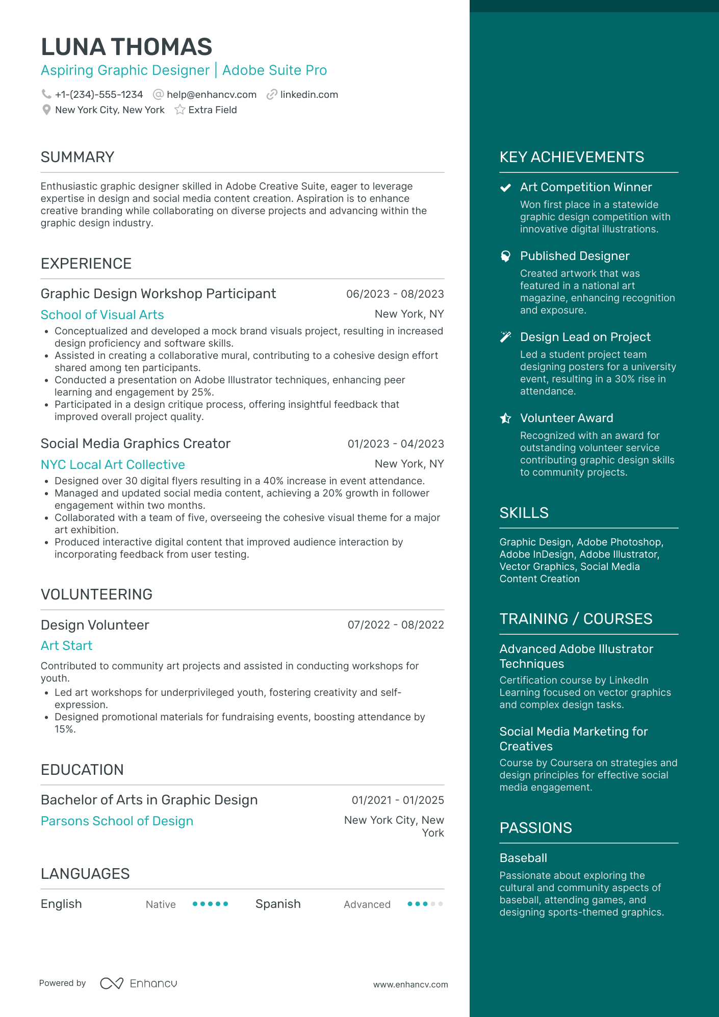 Social Media Graphic Design Intern Resume Example