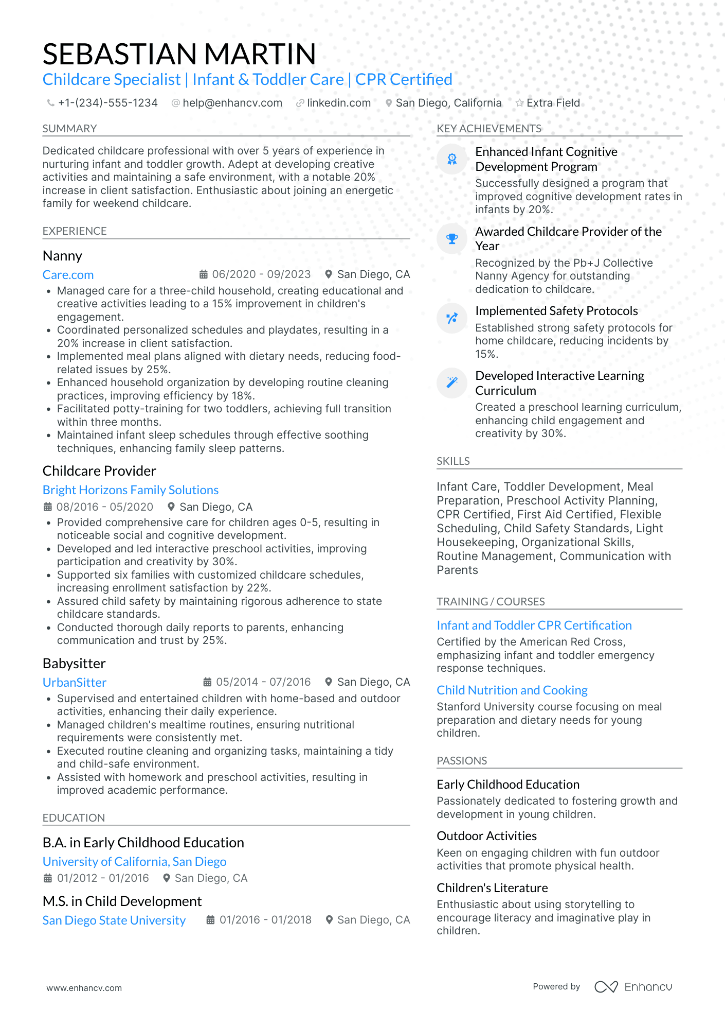 Part Time Babysitter Resume Example