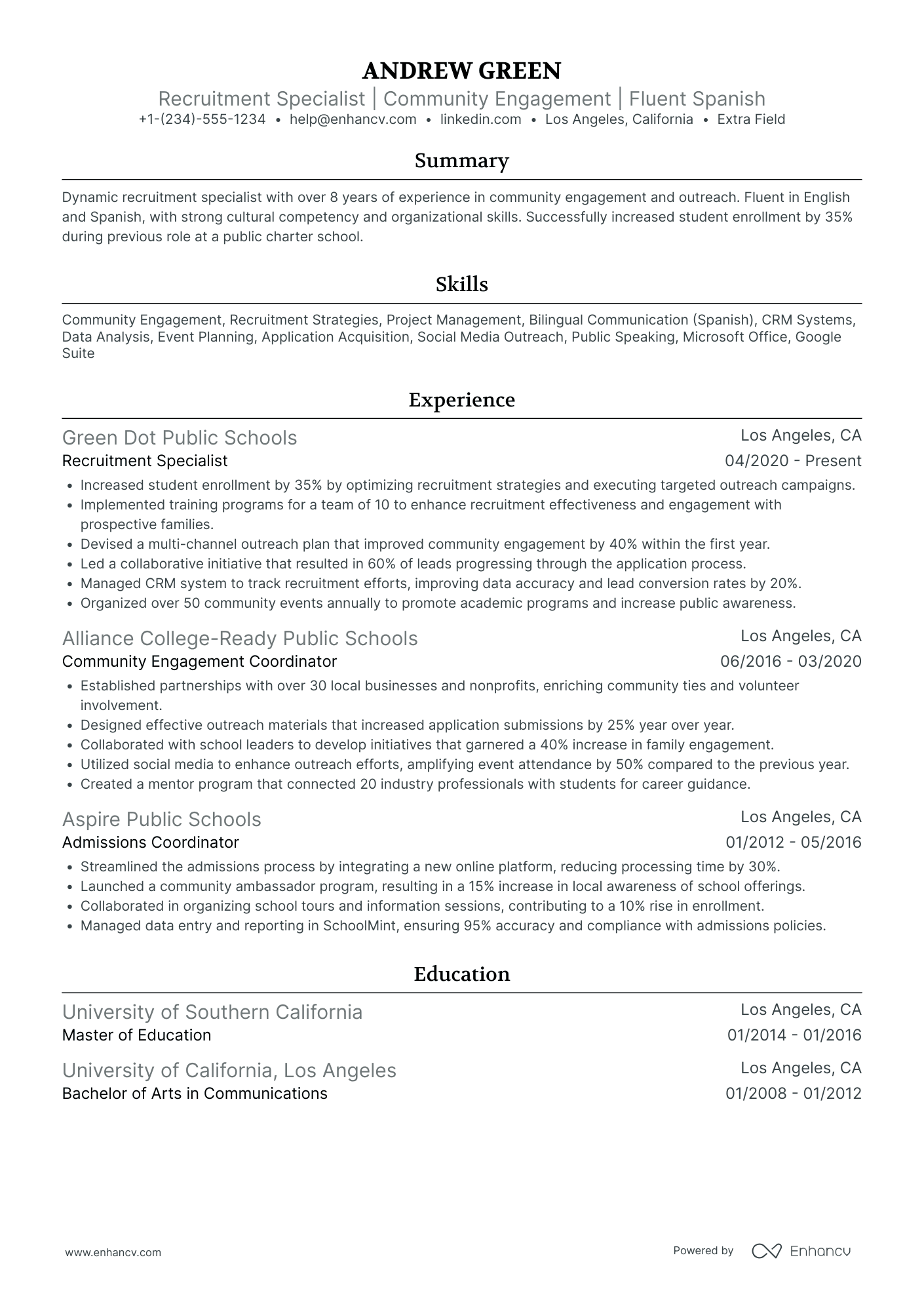 Bilingual Recruiting Coordinator Resume Example