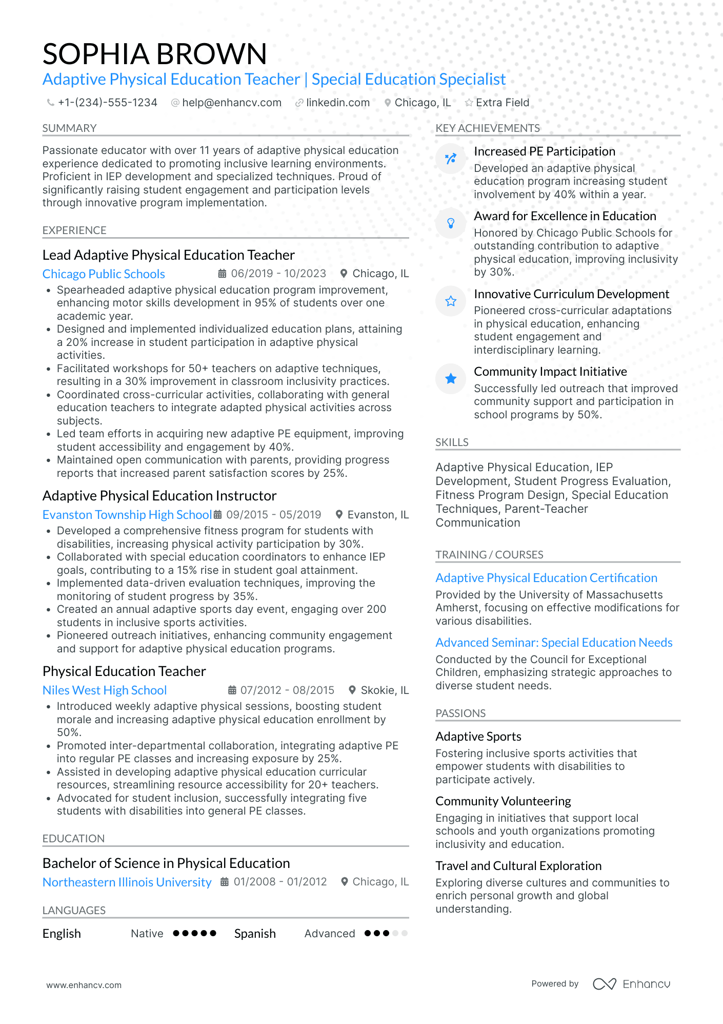 Adaptive Physical Education Teacher Resume Example