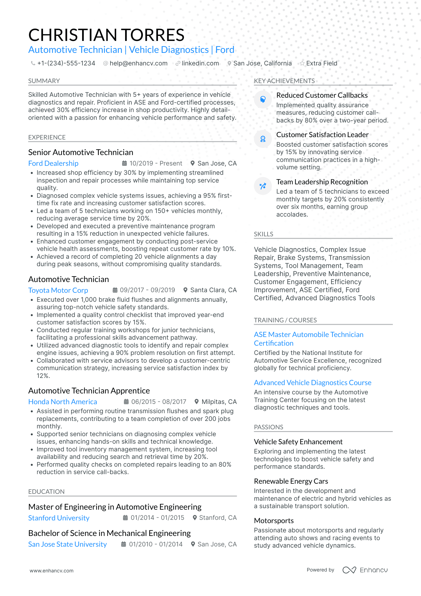 ASE Certified Automotive Technician Resume Example