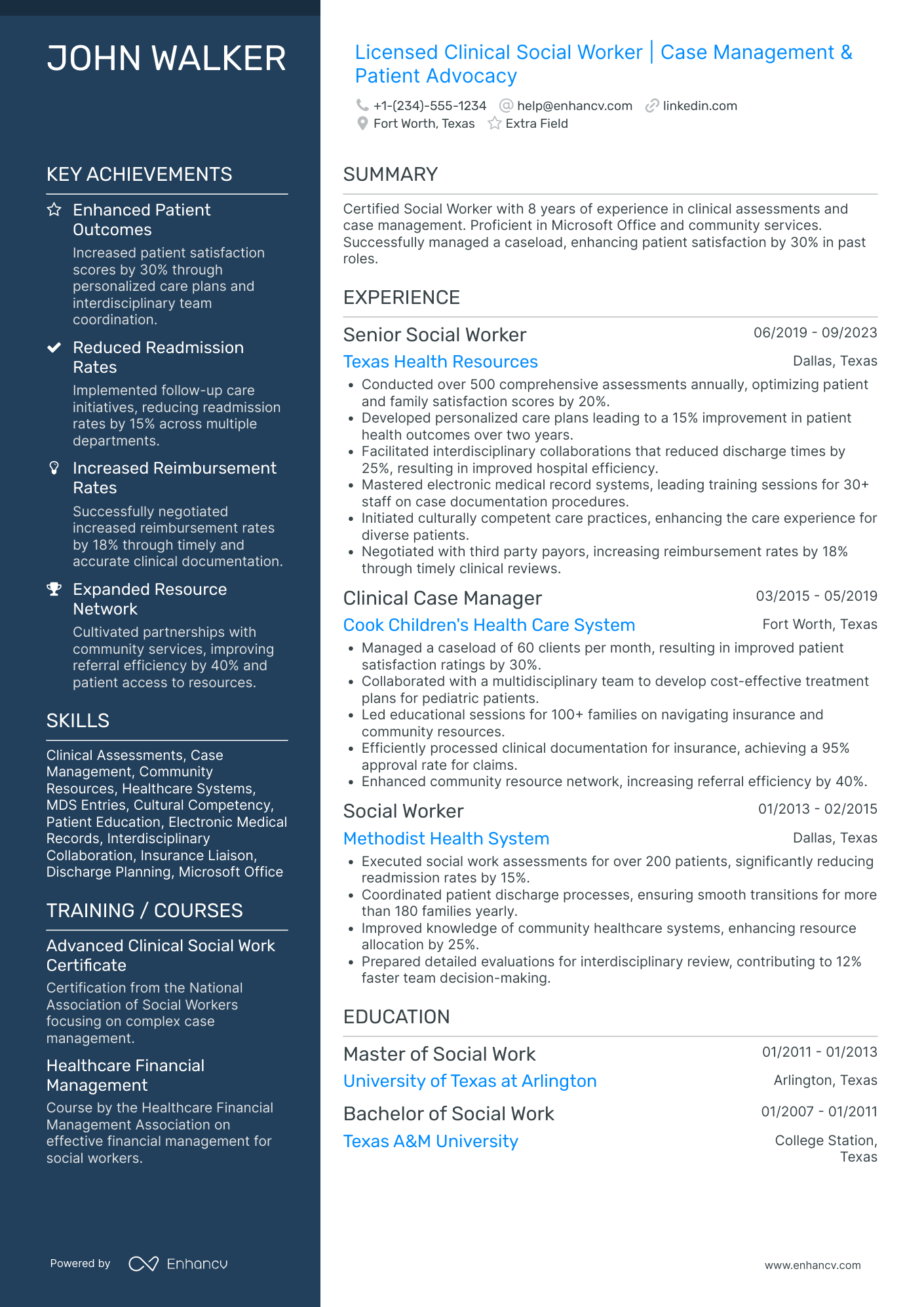 Social Worker Manager Resume Example