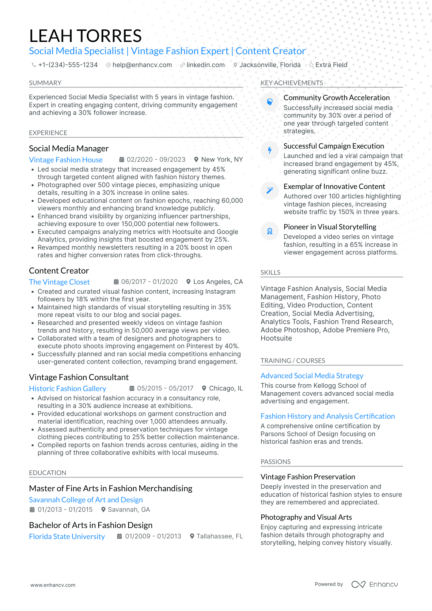 Fashion Videographer Resume Example