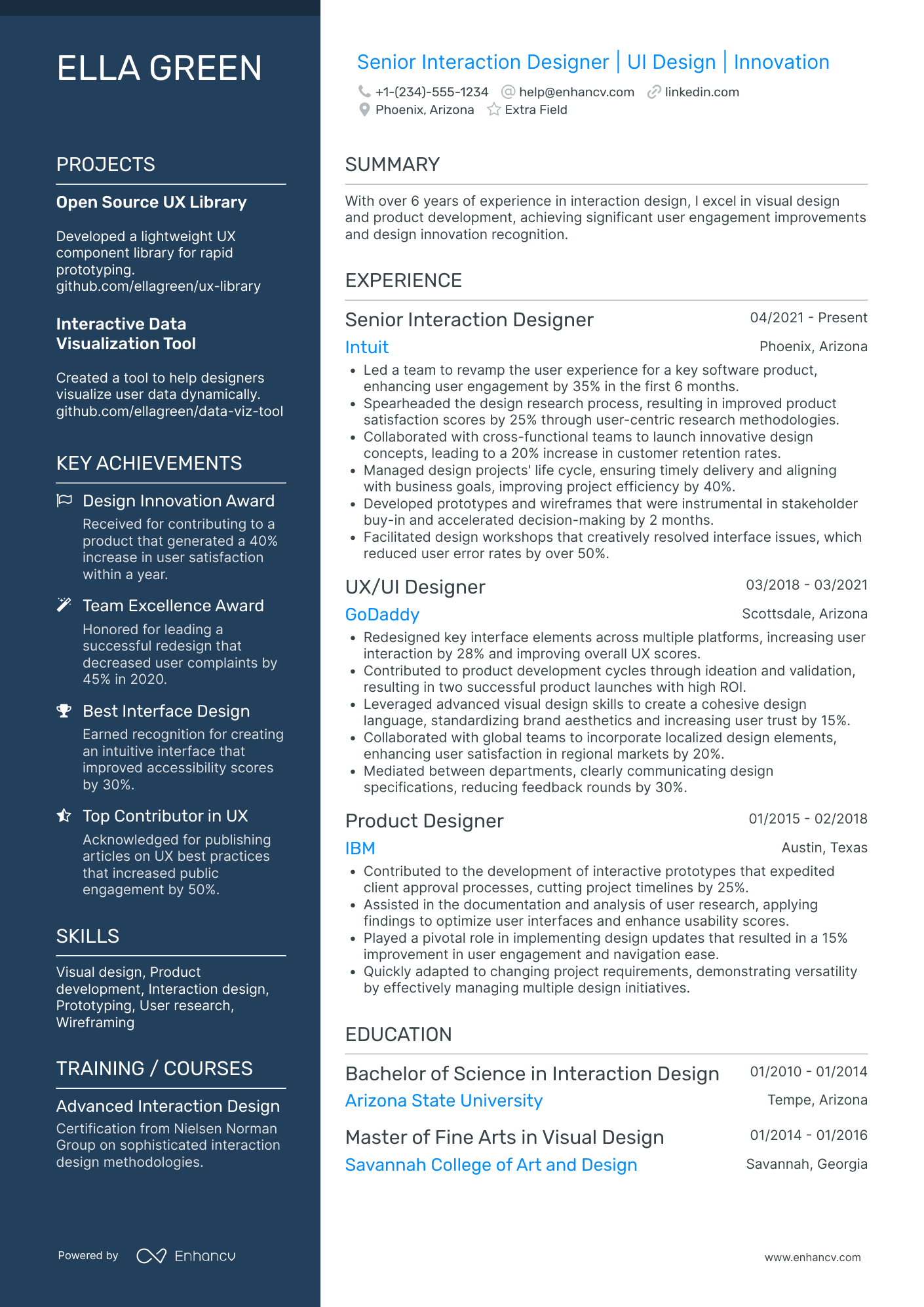 UI Interaction Designer Resume Example