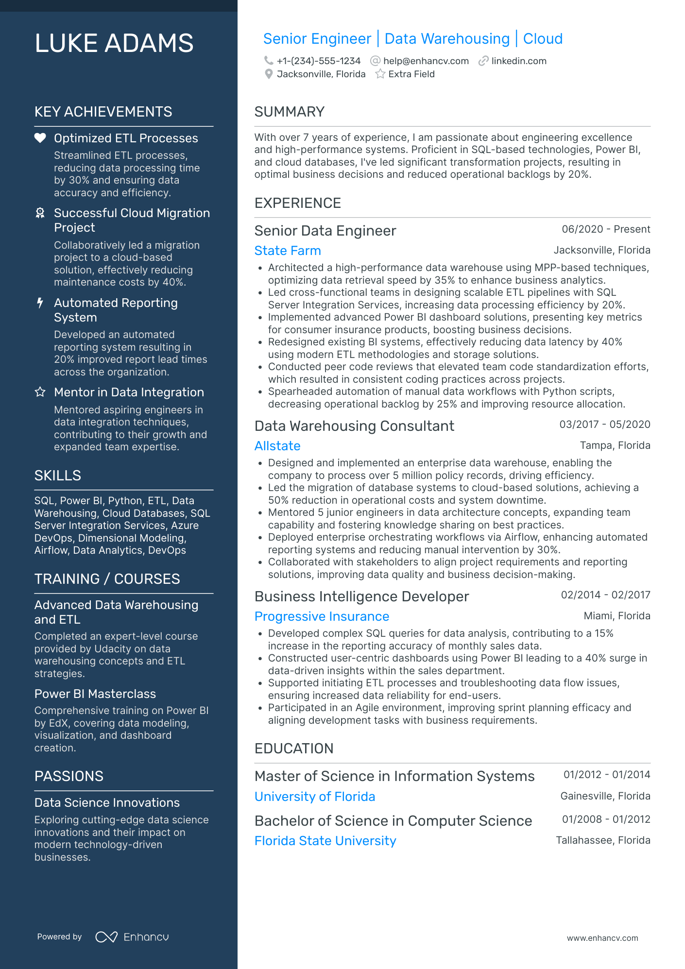 Azure Data Engineer Developer Resume Example