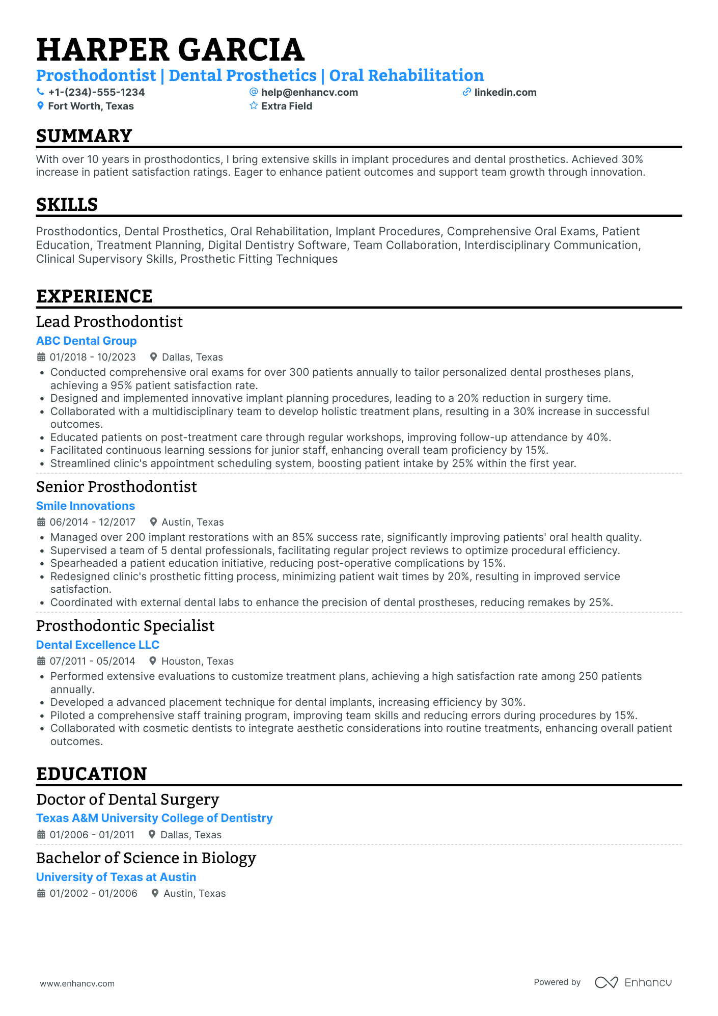 Prosthodontist Resume Example