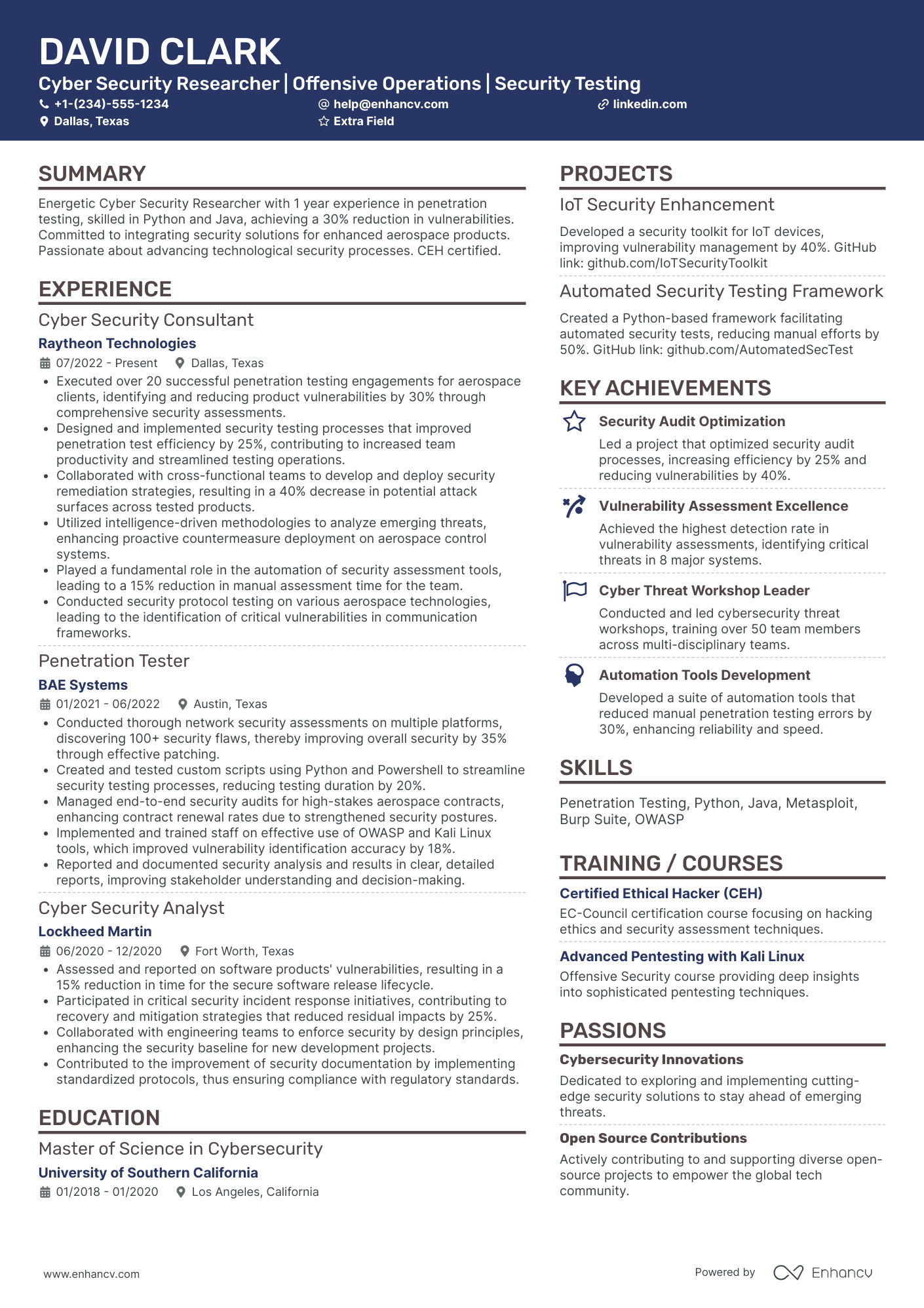 Penetration Testing Security Analyst Resume Example