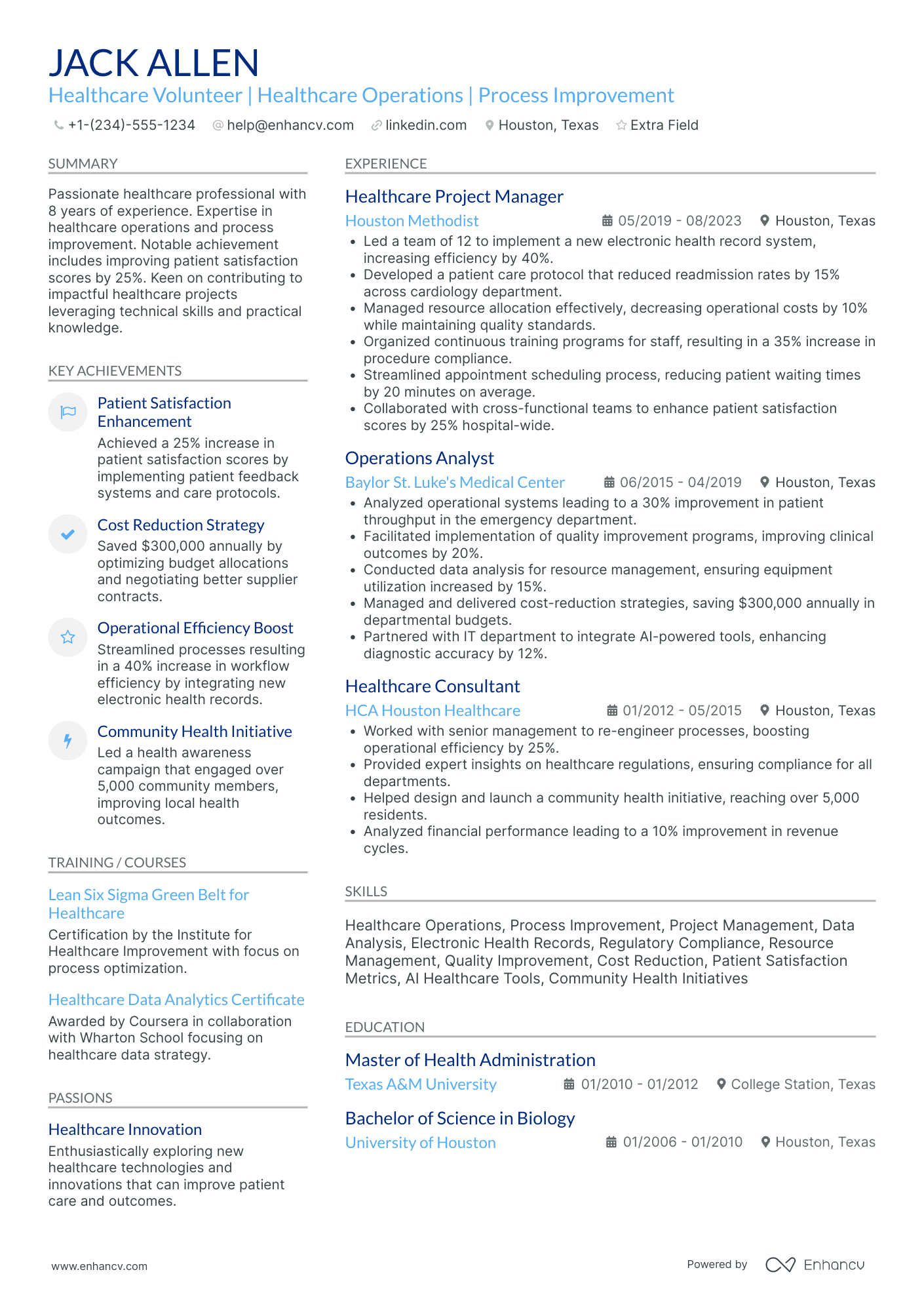 Hospital Volunteer Supervisor Resume Example