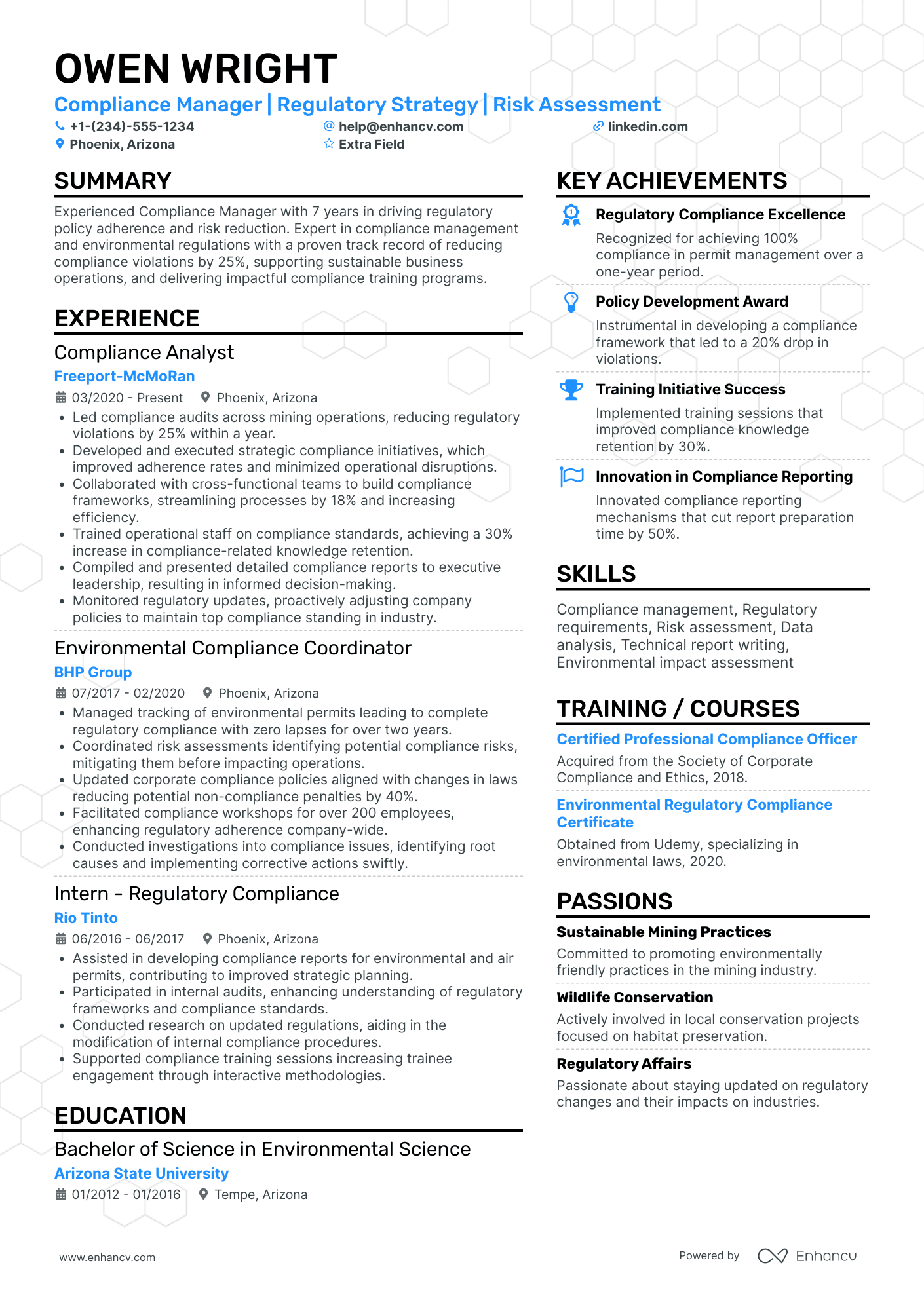 Junior Compliance Manager Resume Example