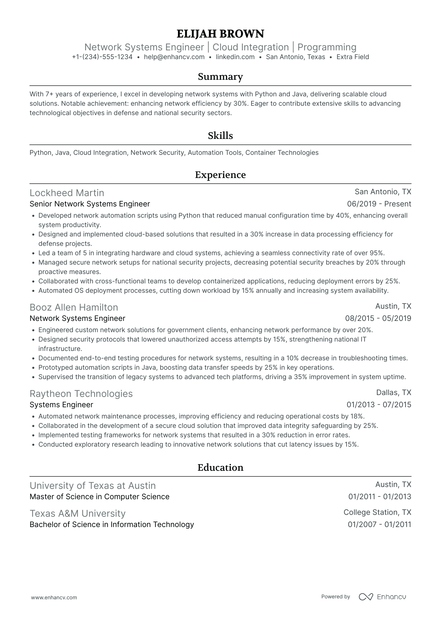 Network Systems Engineer Resume Example