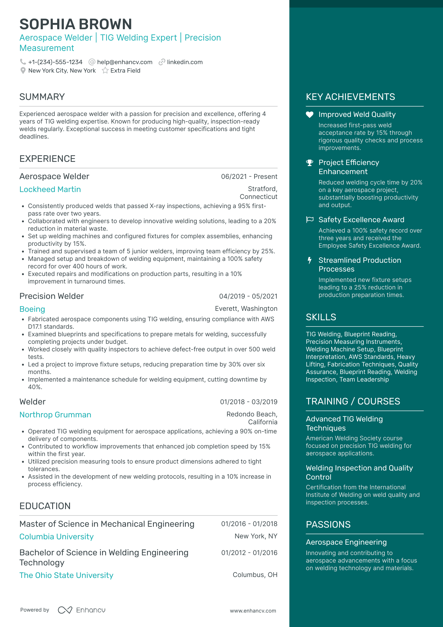 Aerospace Welder Resume Example