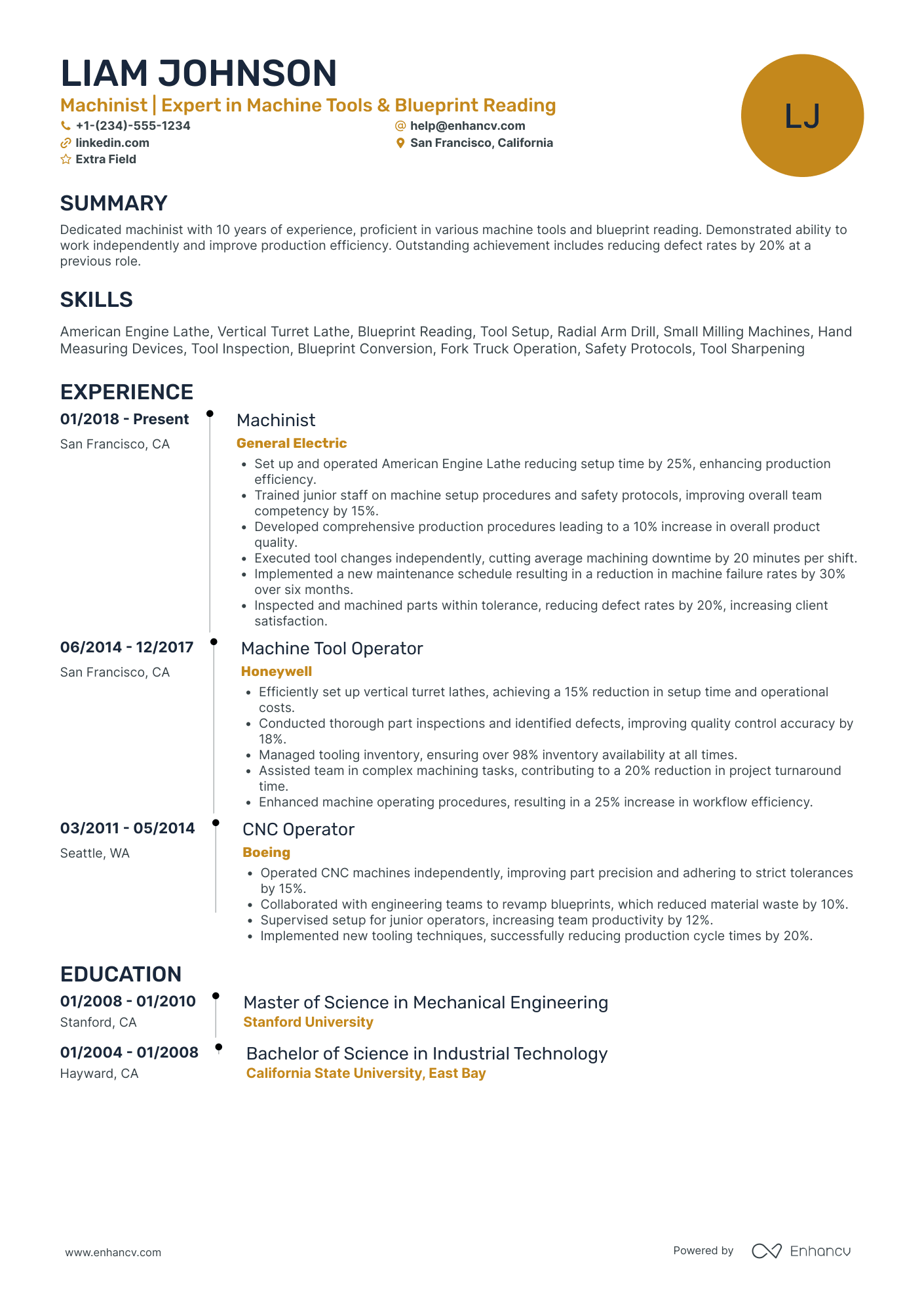 CNC Machinist Apprentice Resume Example