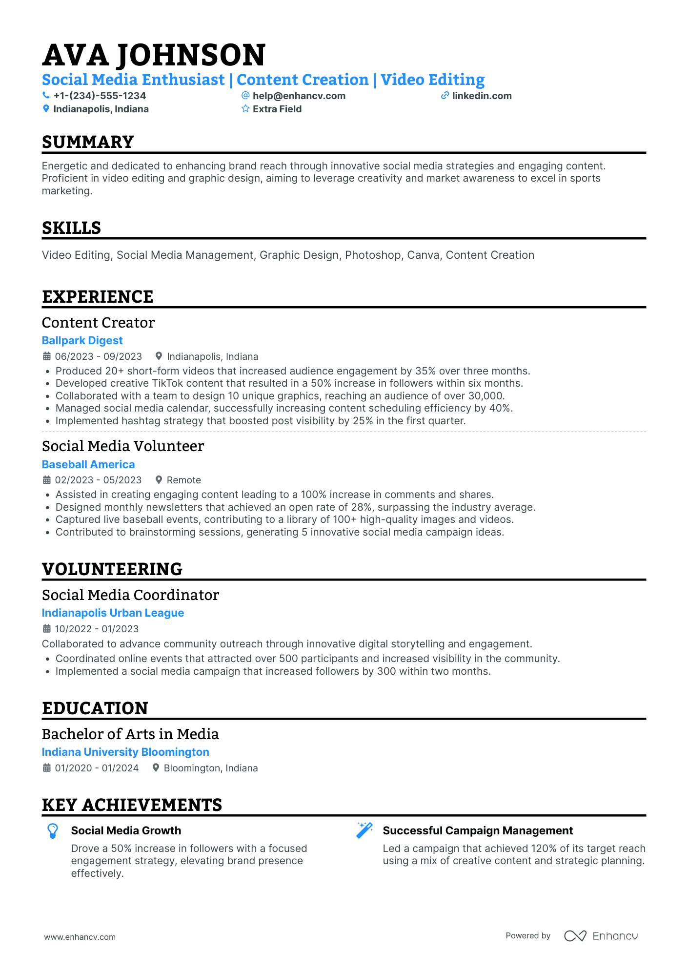 Social Media Marketing Intern Resume Example