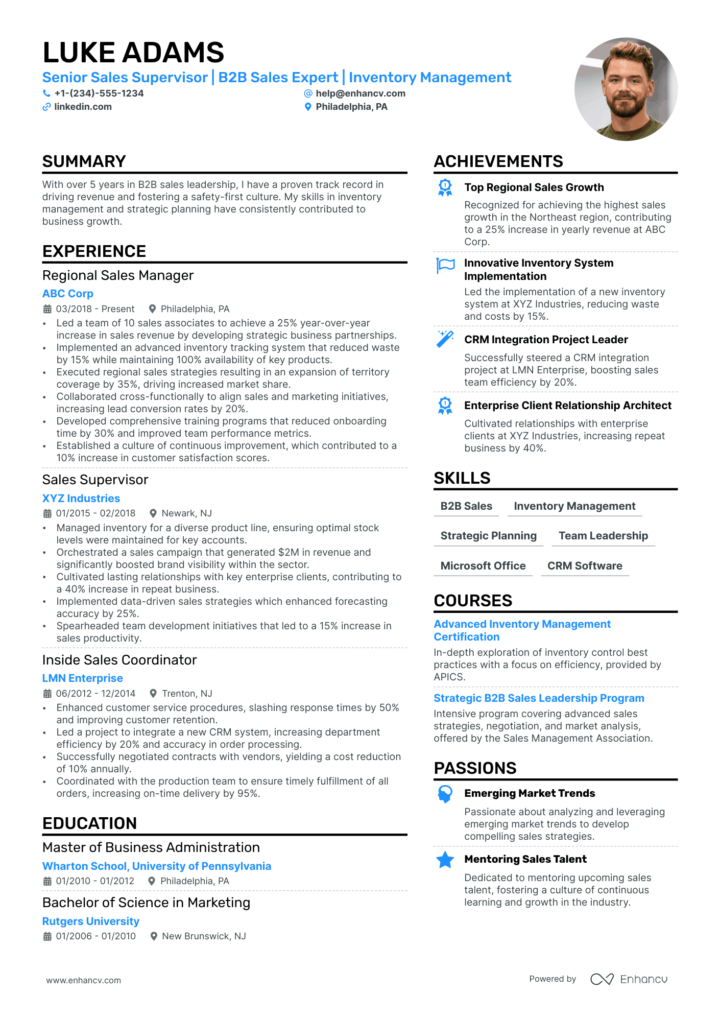 Sales Supervisor Resume Example