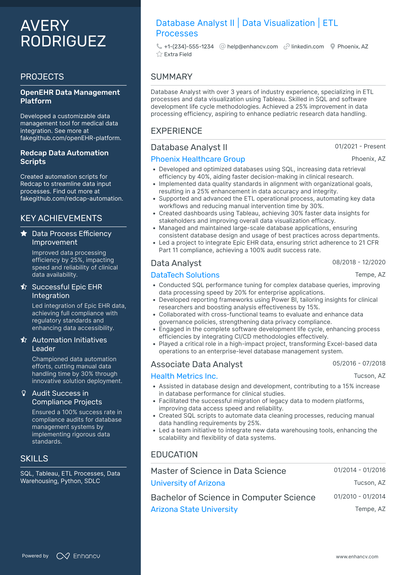 Mid Level Database Analyst Resume Example