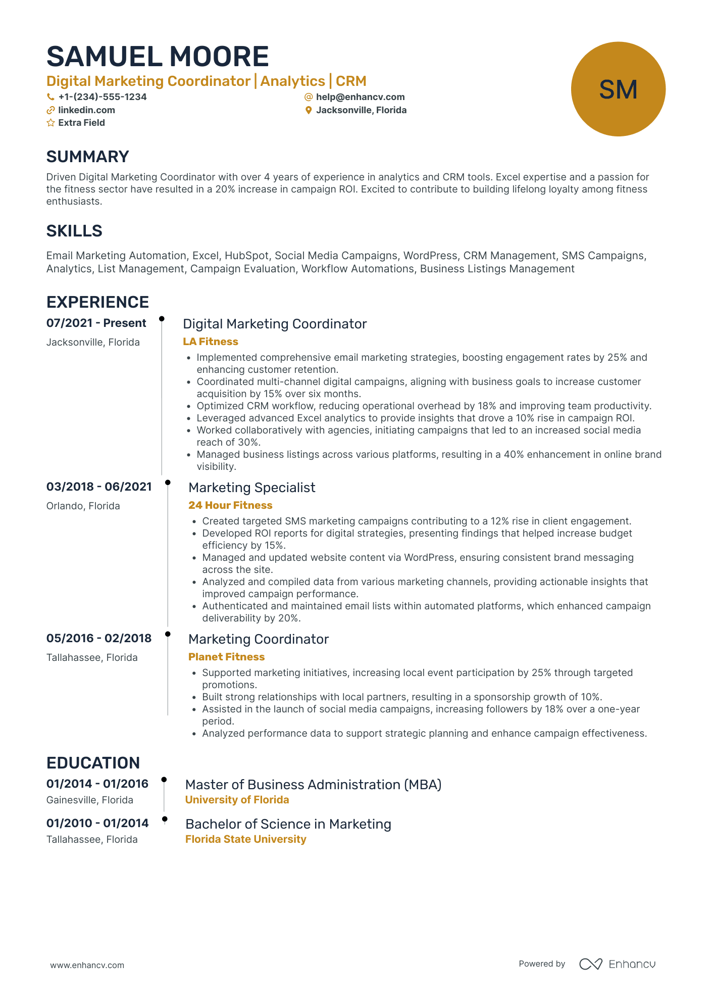 Senior Marketing Coordinator Resume Example