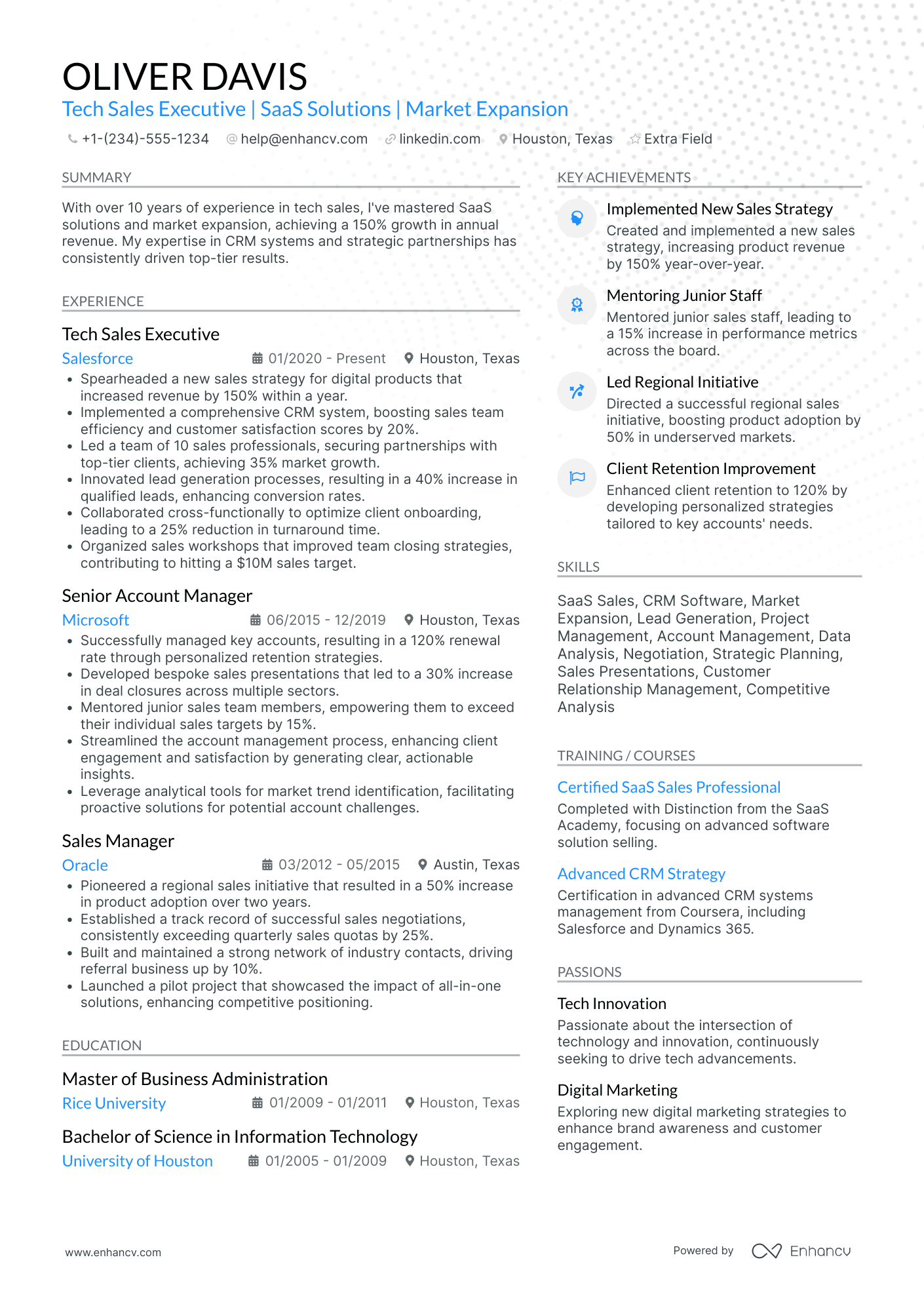 Tech Sales Executive Resume Example