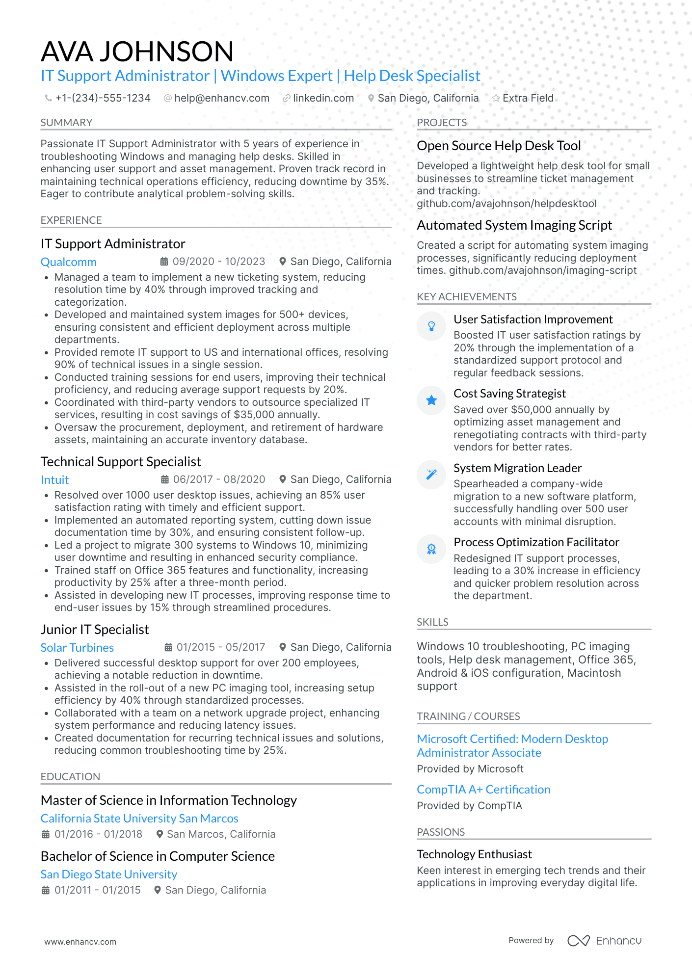 IT Support Administrator Resume Example