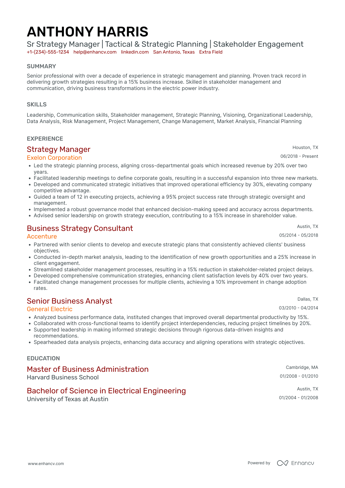 Benefits Strategy Manager Resume Example