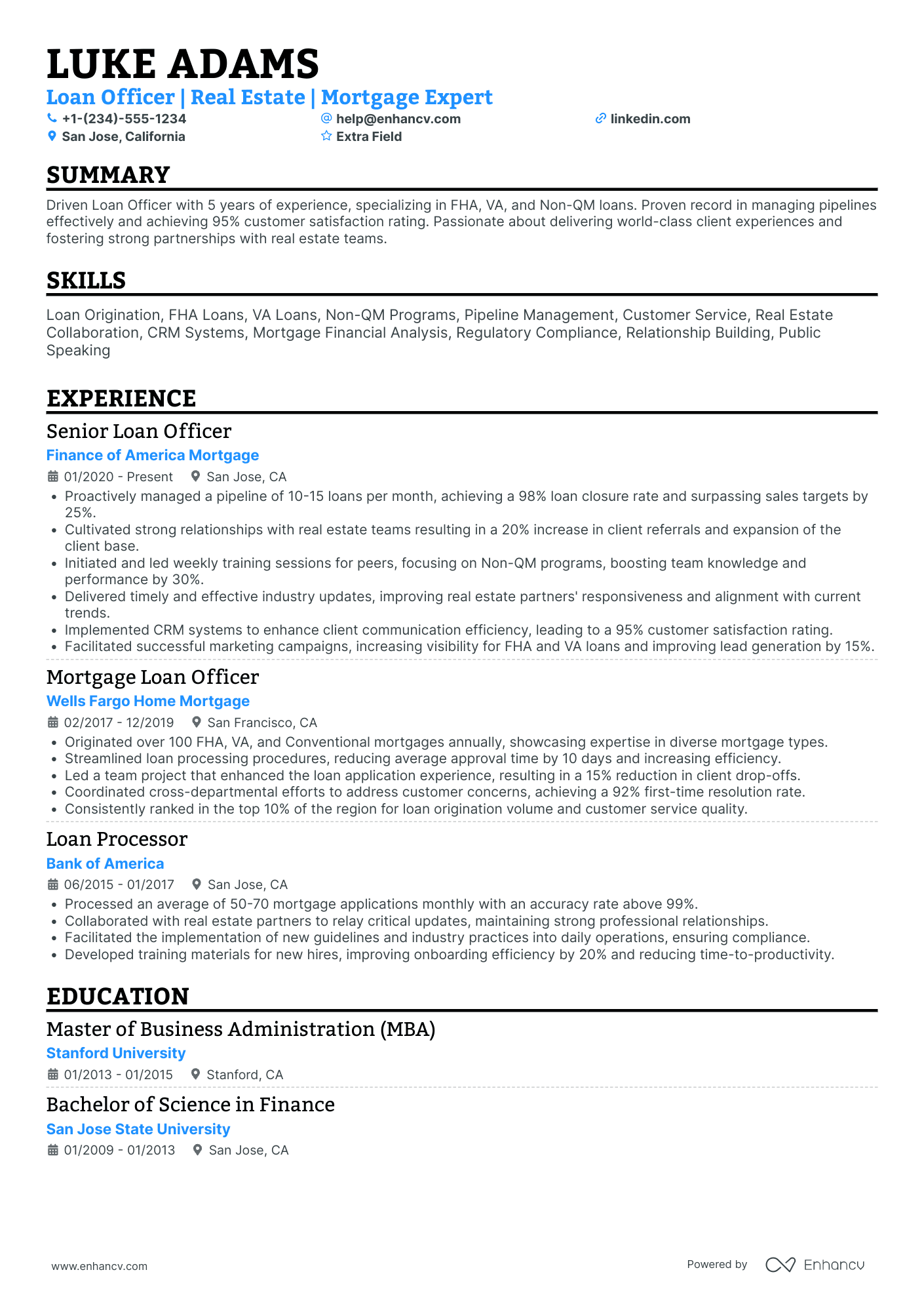 Lead Loan Officer Resume Example