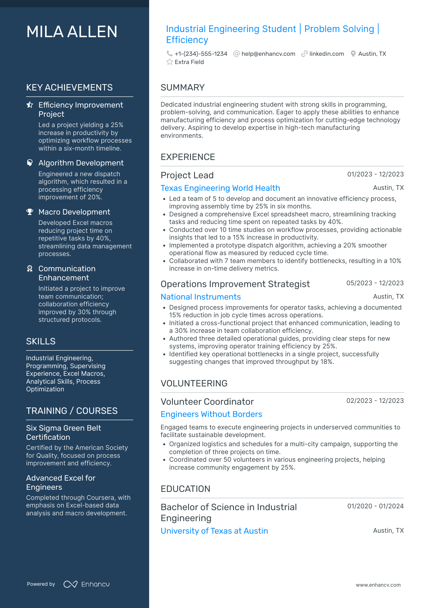 Industrial Engineering Intern Resume Example