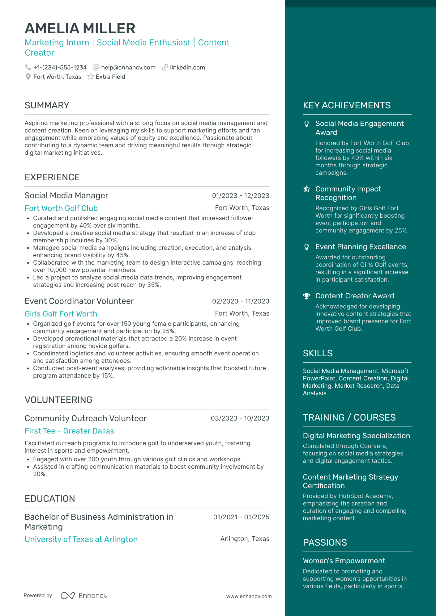 Senior Social Media Intern Resume Example