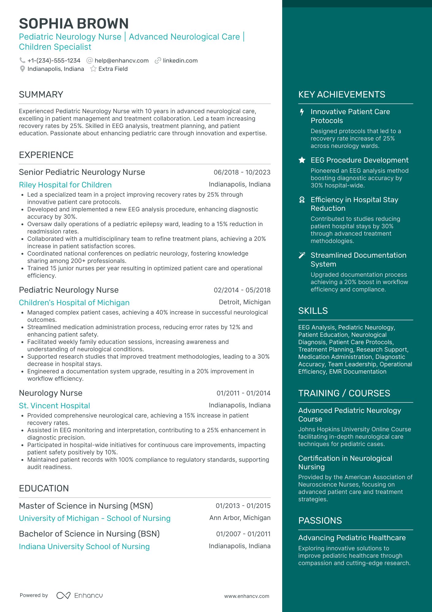 Pediatric Neurology Nurse Resume Example