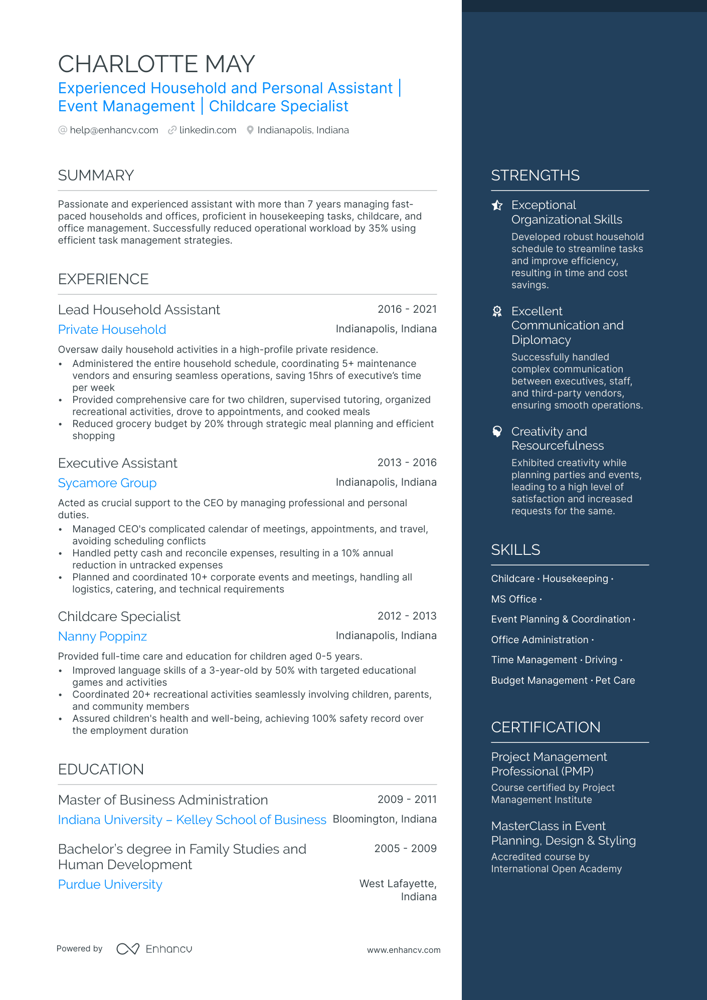 Household Personal Assistant Resume Example