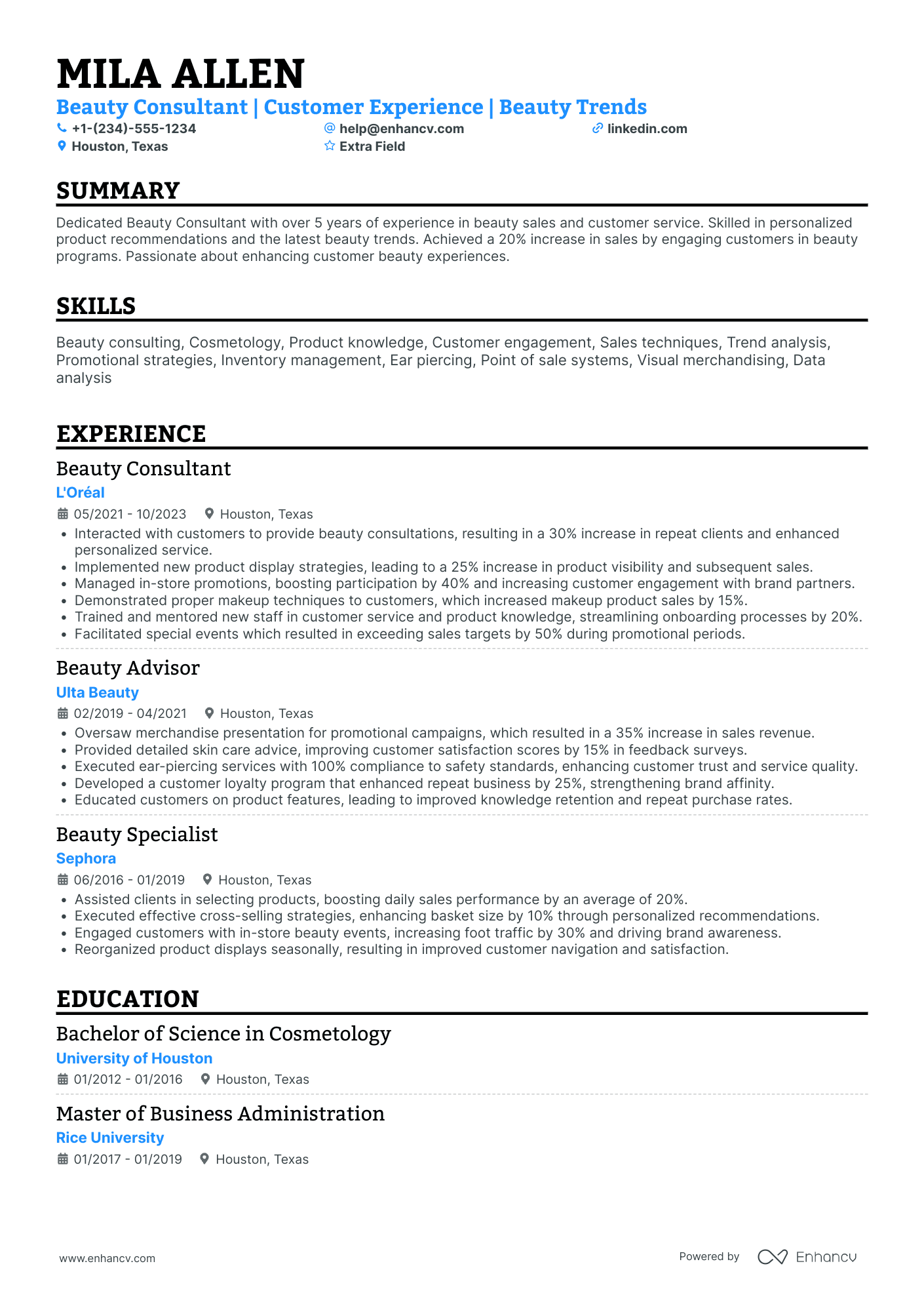 Makeup Artist Consultant Resume Example