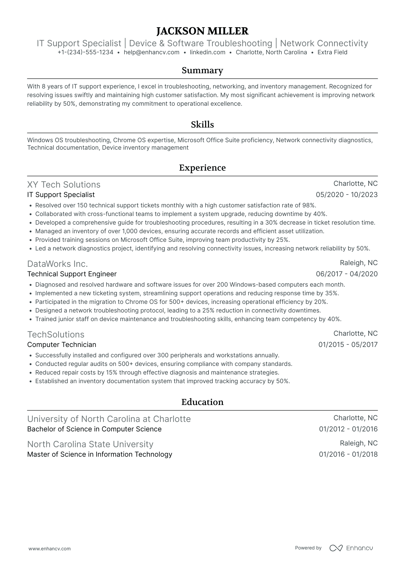 Computer Hardware Technician Resume Example