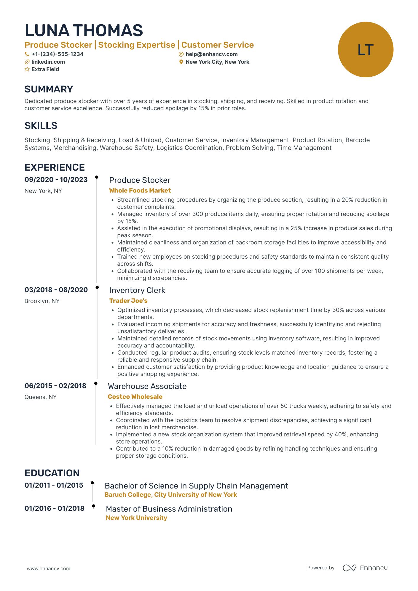 Produce Stocker Resume Example