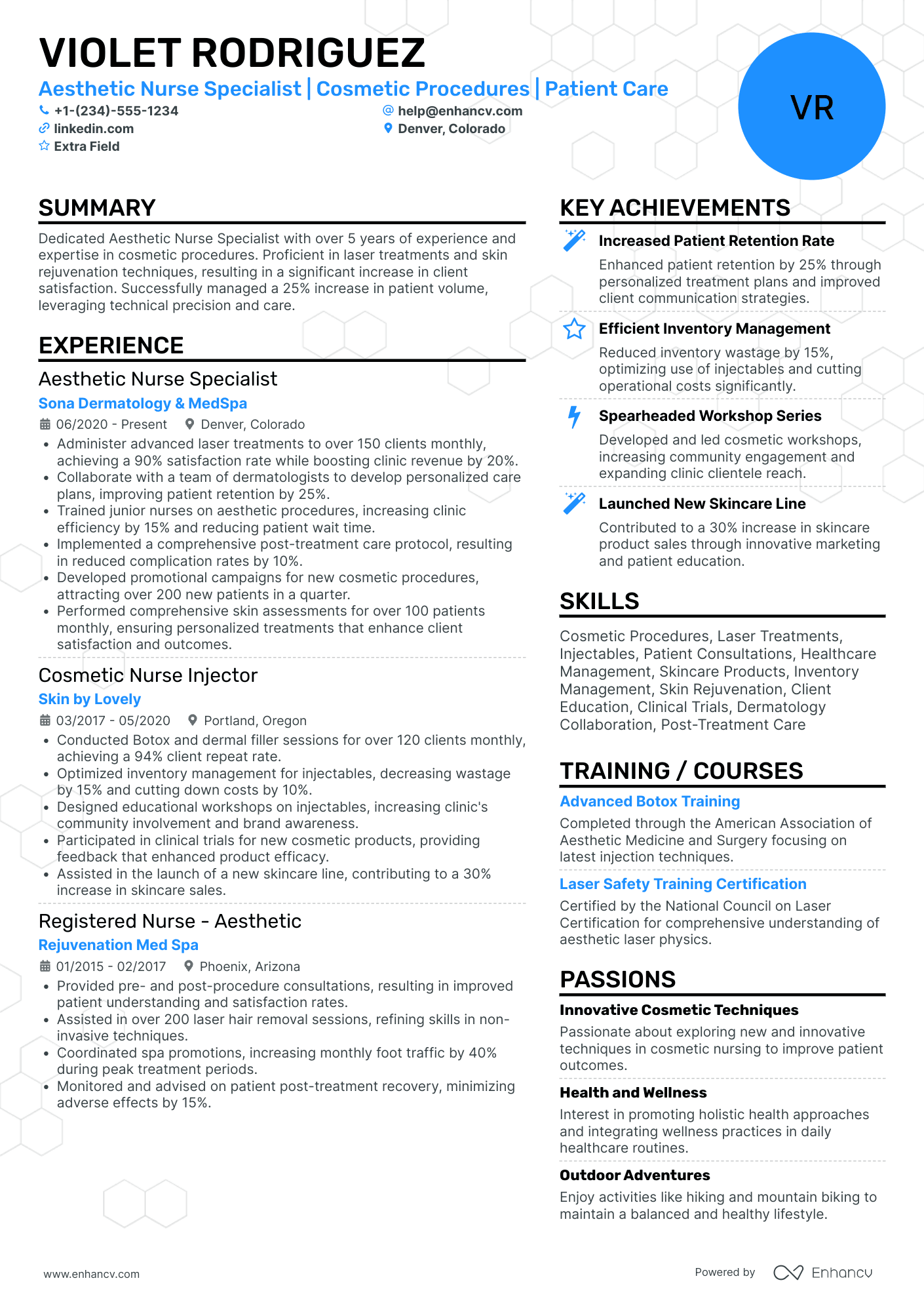 Aesthetic Nurse Specialist Resume Example