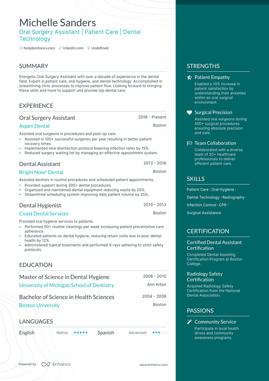 Oral Surgery Assistant Resume Example