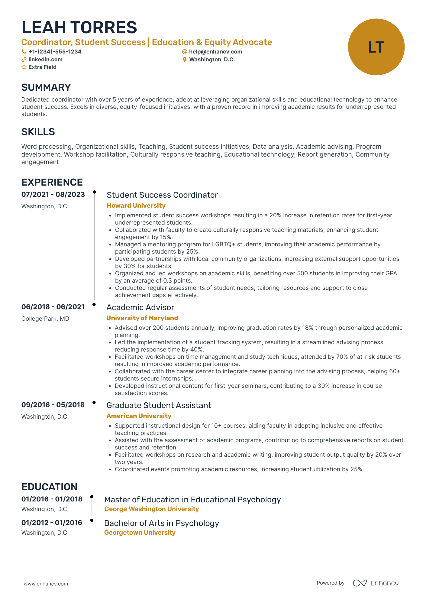 Athlete Career Counselor Resume Example