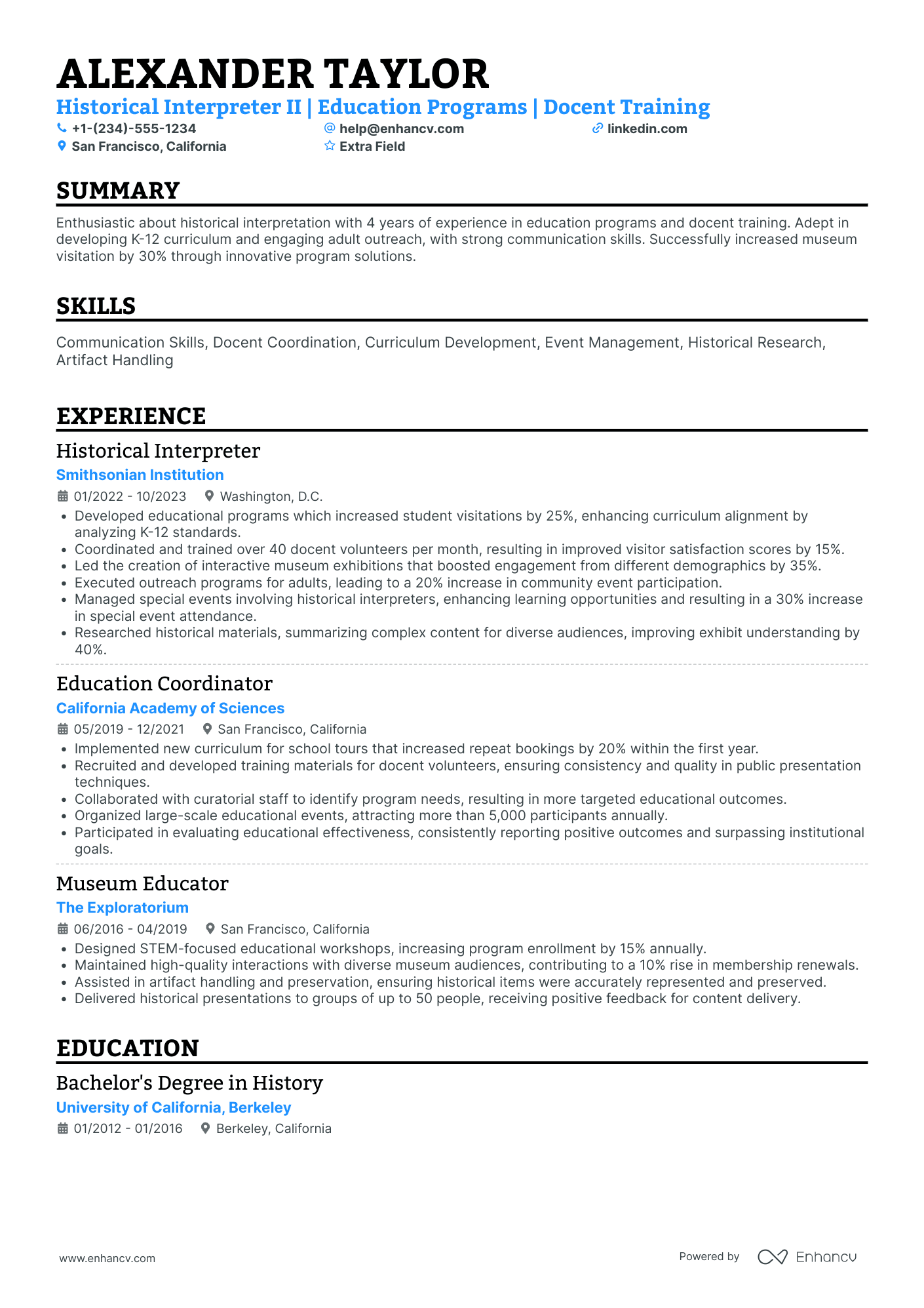 Museum Interpreter Resume Example